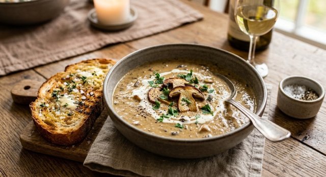 Cremige Steinpilzsuppe mit Röstbrot